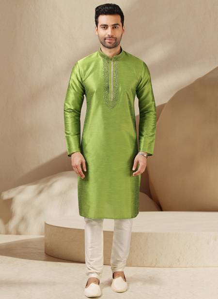 Green Colour New Designer Function Wear Kurta Pajama Mens Collection 1508